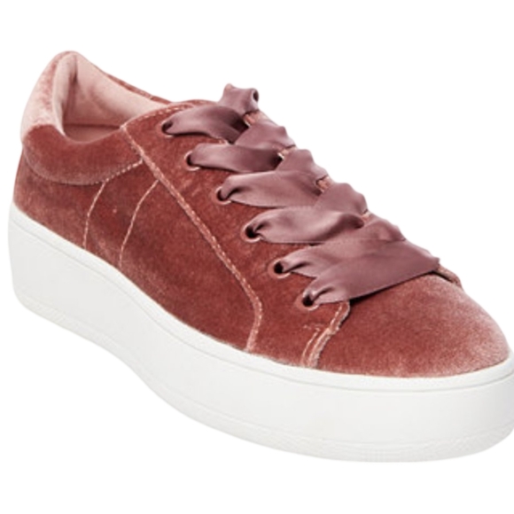Steve Madden Bertie Velvet Platform Sneakers Size 7.5 Mauve Pink Ribbon Laces - Picture 1 of 12